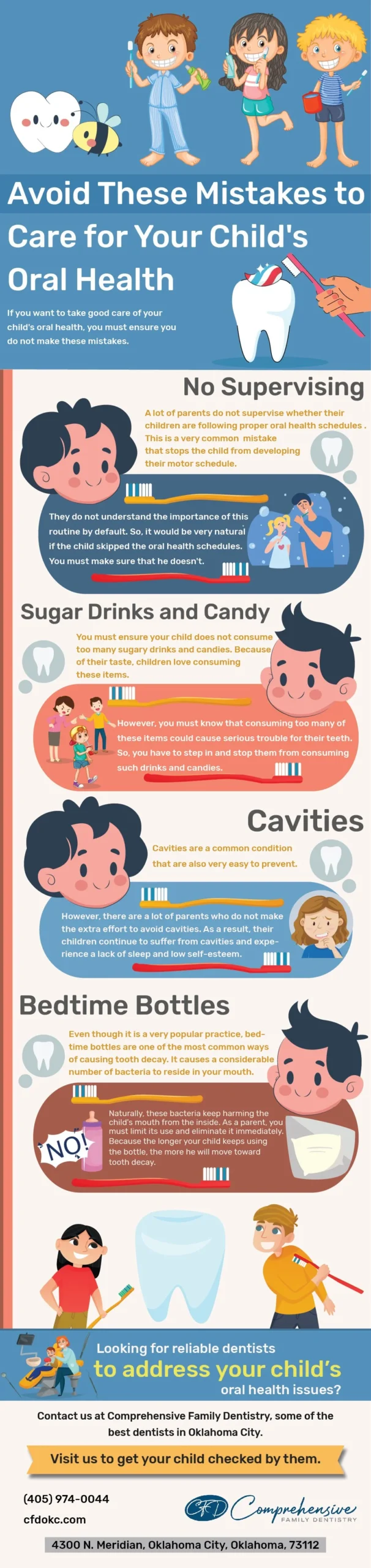 Infographic showing common mistakes to avoid when caring for a child's oral health